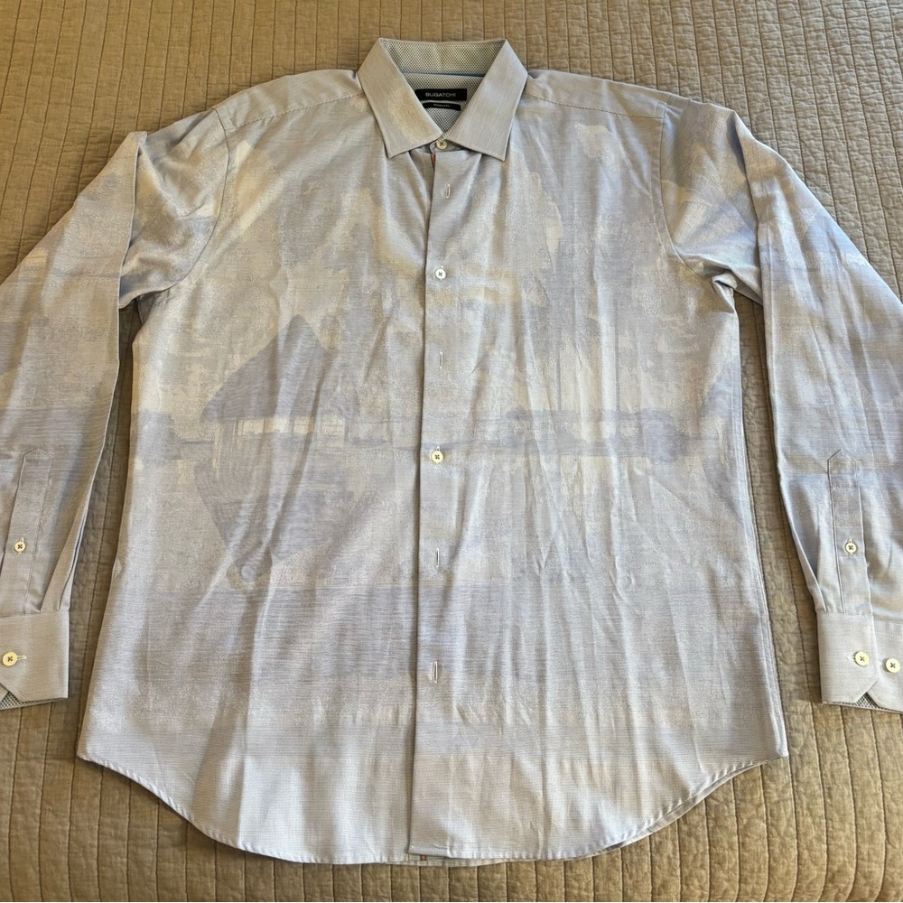 Bugatchi Shaped Fit Dress Shirt - Beachfront Cabana Print - Large